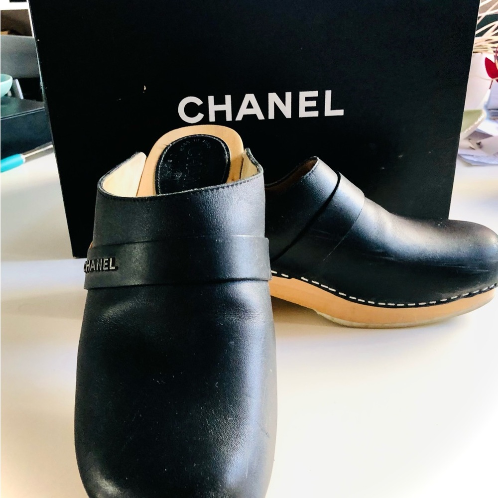 CHANEL Black Leather Mules